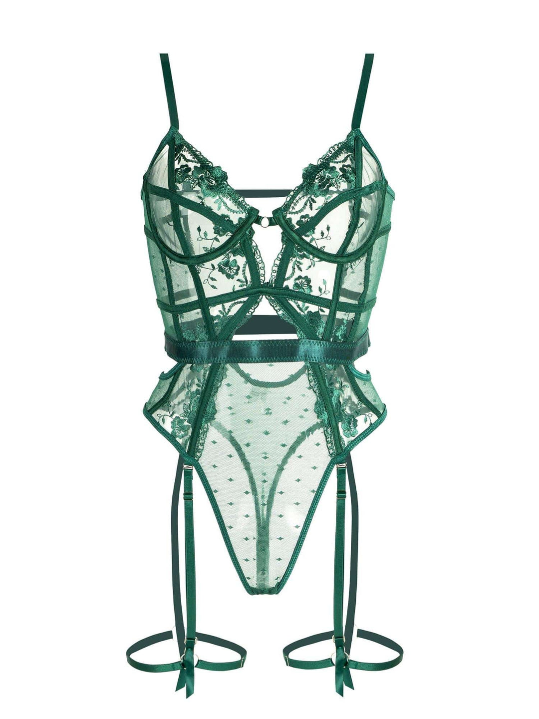 Smaragdgrüner Damen Body aus Spitze, mit Straps, verstellbar und elegant. Das perfekte Dessous.