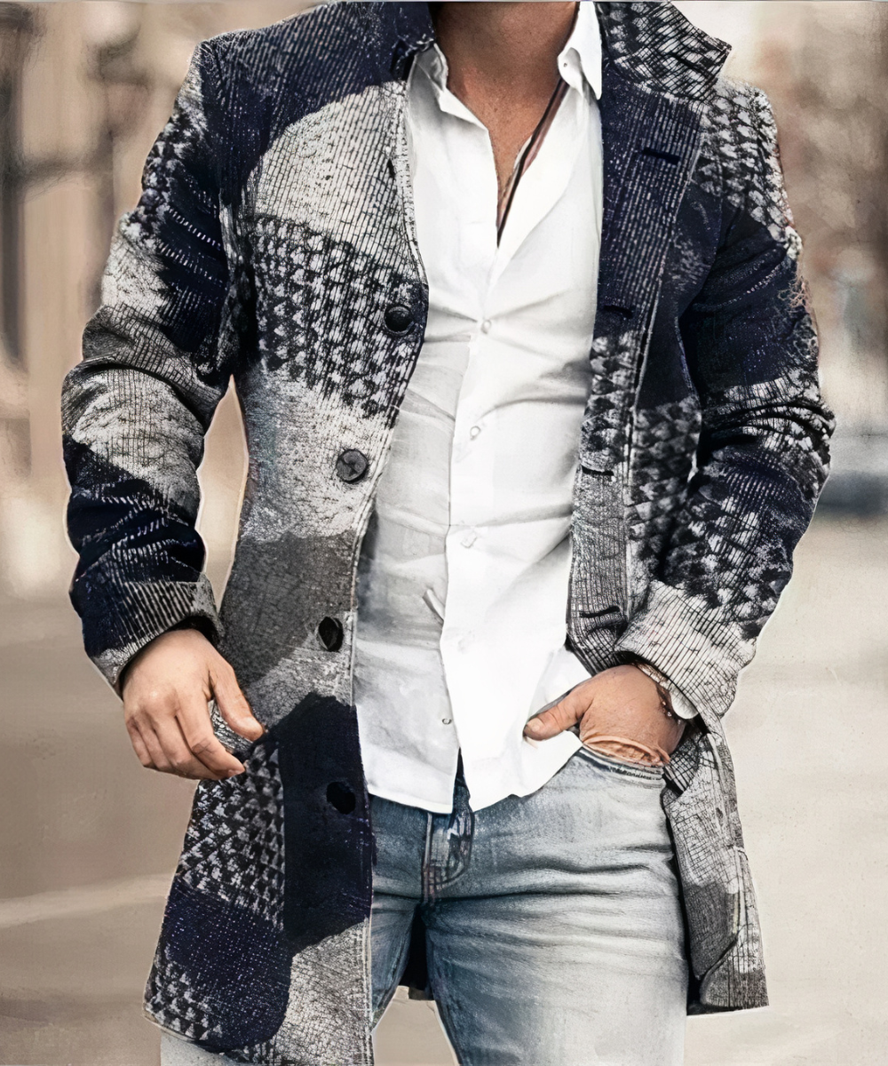 Vielseitiger Herren Trenchcoat mit Stehkragen. Stilvoller Mantel für Business- & Freizeit-Looks im Herbst/Winter.