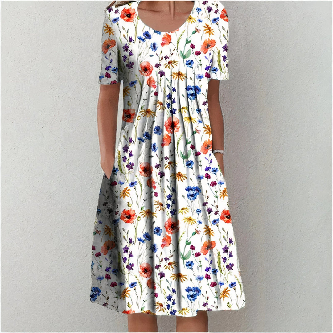 Damen Sommerkleid Lina, elegant & bequem, aus Baumwolle mit Muster, perfekt für warme Tage.