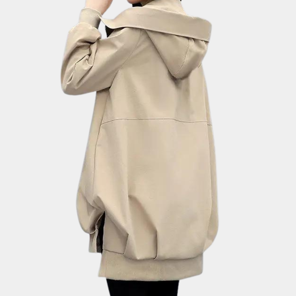 Bequeme Damen Kapuzenjacke mit Stehkragen. Winddichte Übergangsjacke, ideal für Alltag & Outdoor im Frühling/Herbst.