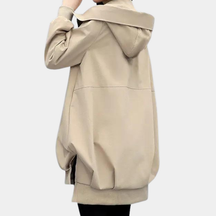 Bequeme Damen Kapuzenjacke mit Stehkragen. Winddichte Übergangsjacke, ideal für Alltag & Outdoor im Frühling/Herbst.