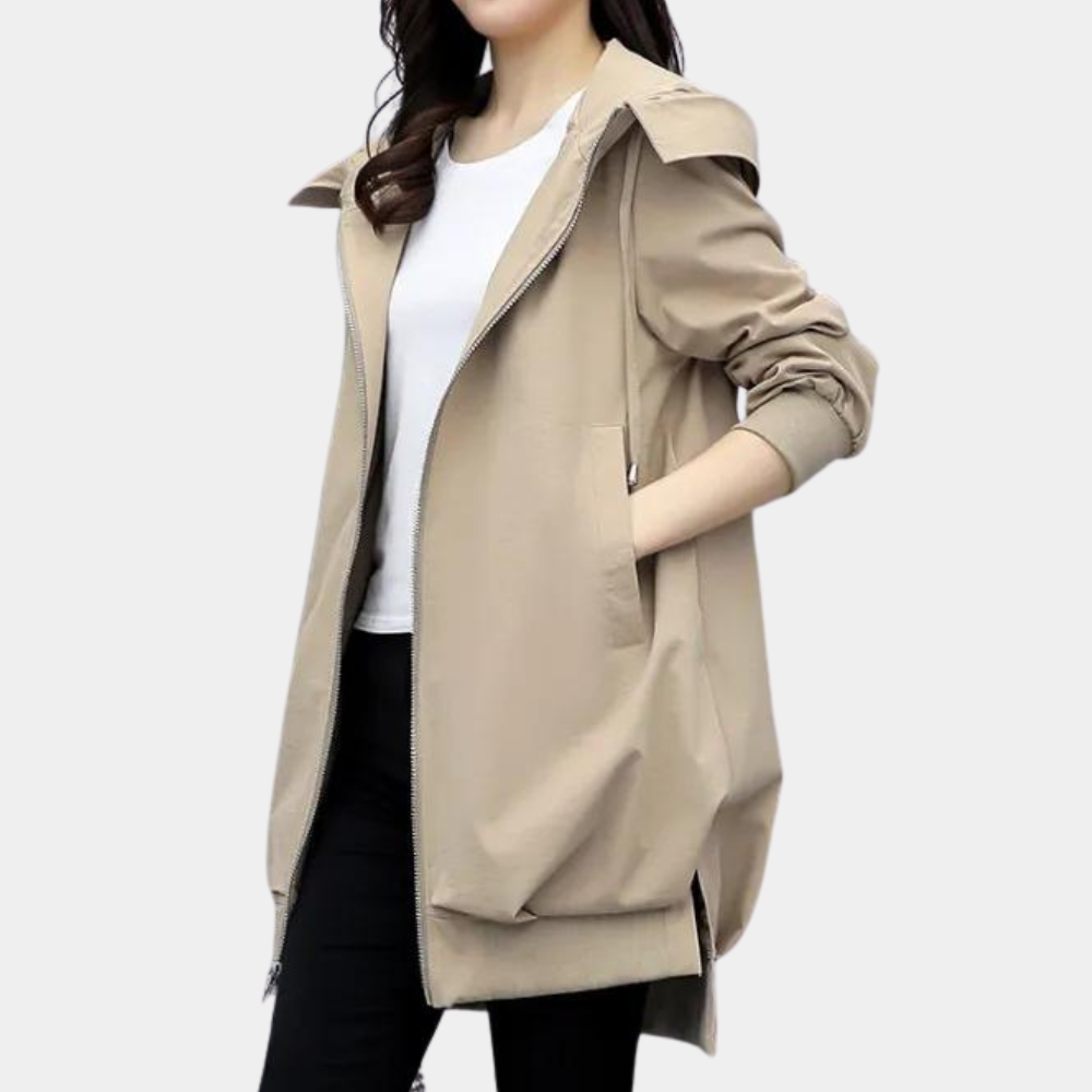 Moderne Damen Frühjahrsjacke mit Kapuze, winddicht und stilvoll. Perfekte Übergangsjacke für Herbst und Freizeit.