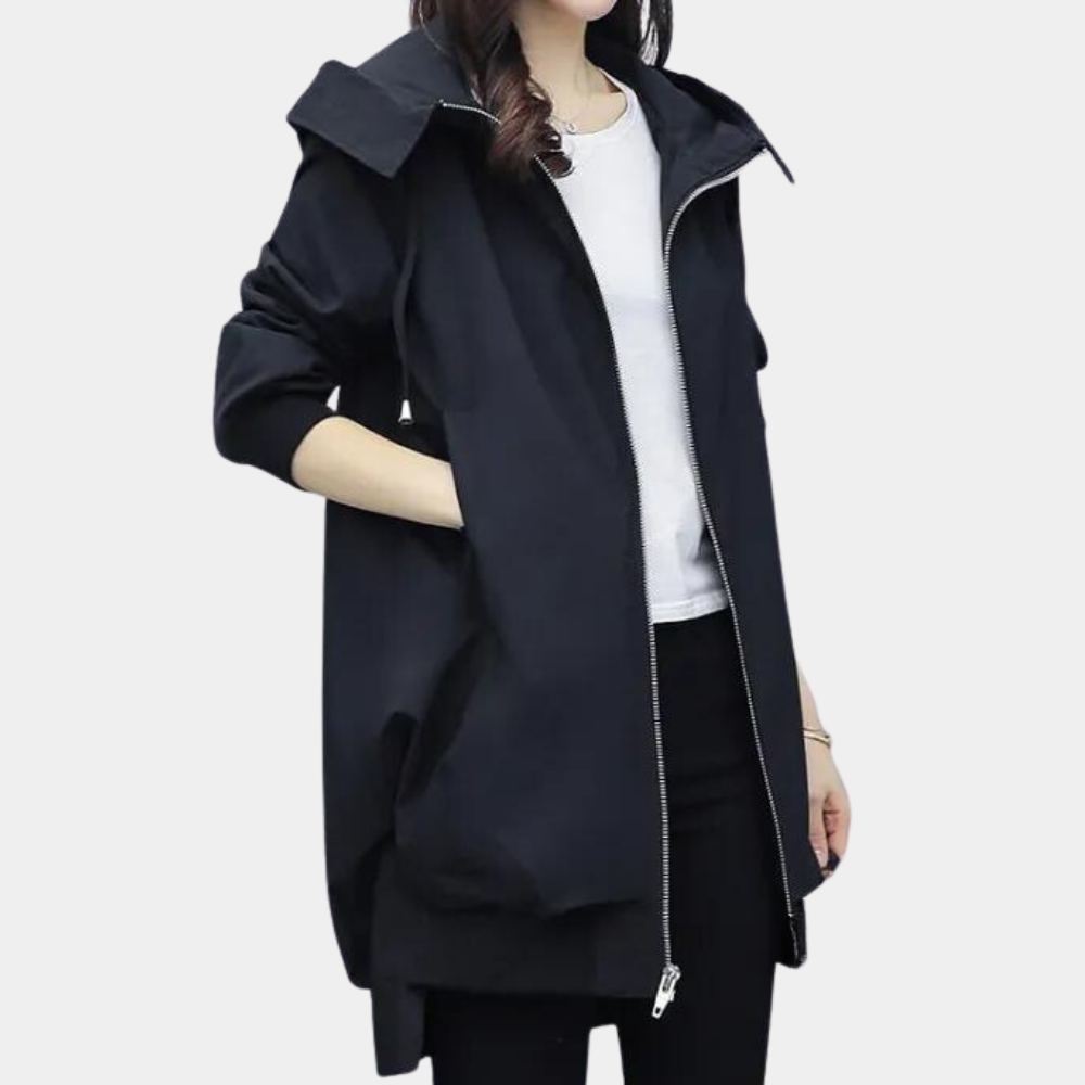 Stilvolle Damen Übergangsjacke mit Kapuze für Frühling & Herbst. Winddichte Reißverschlussjacke für Casual-Outdoor.