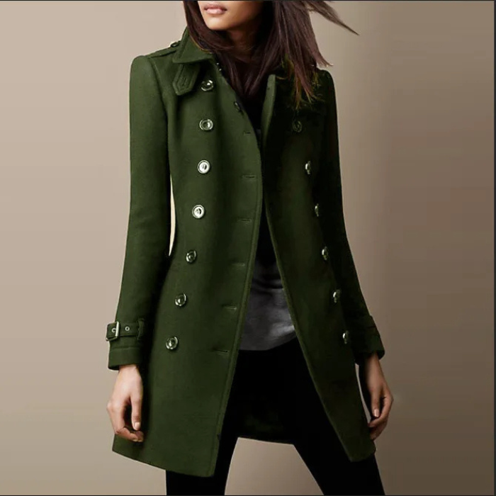 Klassische Damen Doppelreiher Jacke für Übergang & Winter. Eleganter warmer Mantel im stilvollen Outdoor-Look.