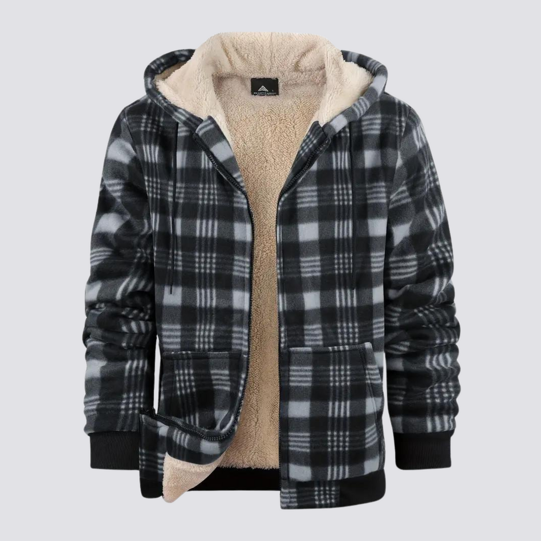 Lässige Herrenjacke im Karo-Design. Vielseitige Übergangsjacke mit Kapuze und Reißverschluss für Frühling & Herbstmode.