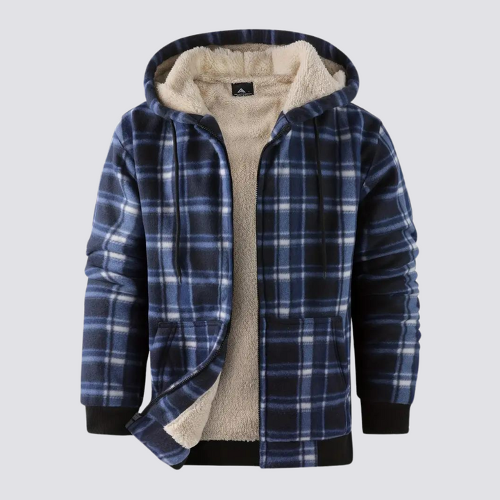 Herren Übergangsjacke im stilvollen Karo-Design. Lässige Kapuzenjacke für Frühling und Herbst, mit Reißverschluss.