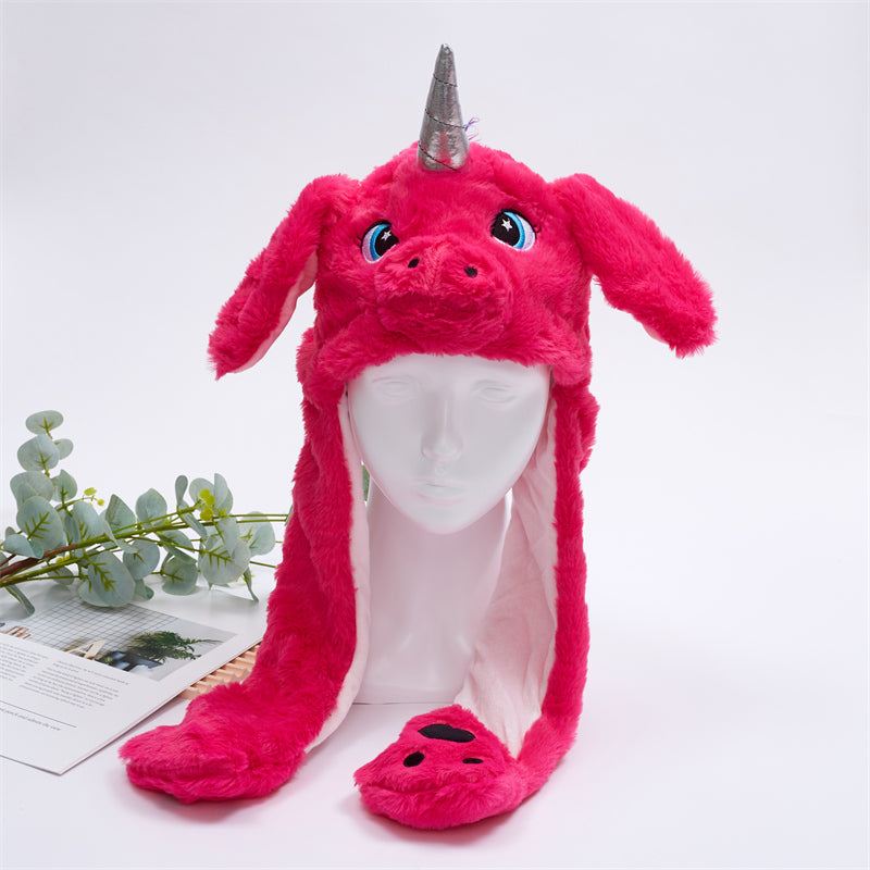 Süße Bunny Mütze mit beweglichen Ohren, ein weiches Kuschelaccessoire für kalte Tage.