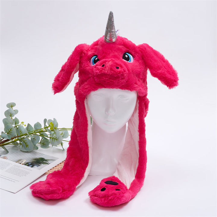 Süße Bunny Mütze mit beweglichen Ohren, ein weiches Kuschelaccessoire für kalte Tage.