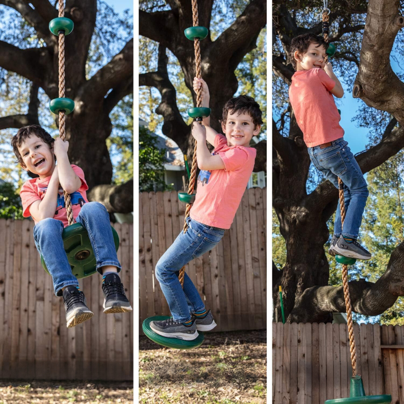 Abenteuerliche Kinder Kletterseil-Schaukel mit großer Plattform für Kletterspaß und Outdoor-Spiel im Garten.