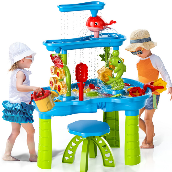 Kinder Wasserspieltisch mit Wasserfall für Outdoor-Spiel, fördert sensorische Entwicklung und Motorik.
