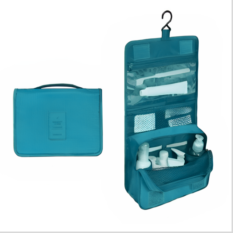 Leere, wasserdichte Damen Reise-Kosmetiktasche, bereit für Ihre Lieblings-Pflegeprodukte.