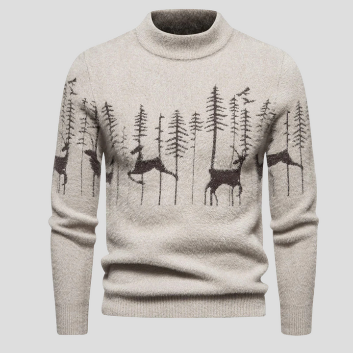Hans Herren-Weihnachtspullover mit festlichem Rentier- & Waldmotiv; gemütliche Wintermode für Feiertage.