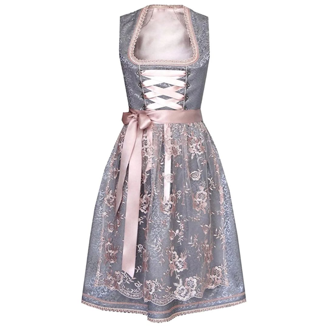 Damen Dirndl Rosita in Rosa-Silber, festlich elegant für Oktoberfest & Trachtenfeste.