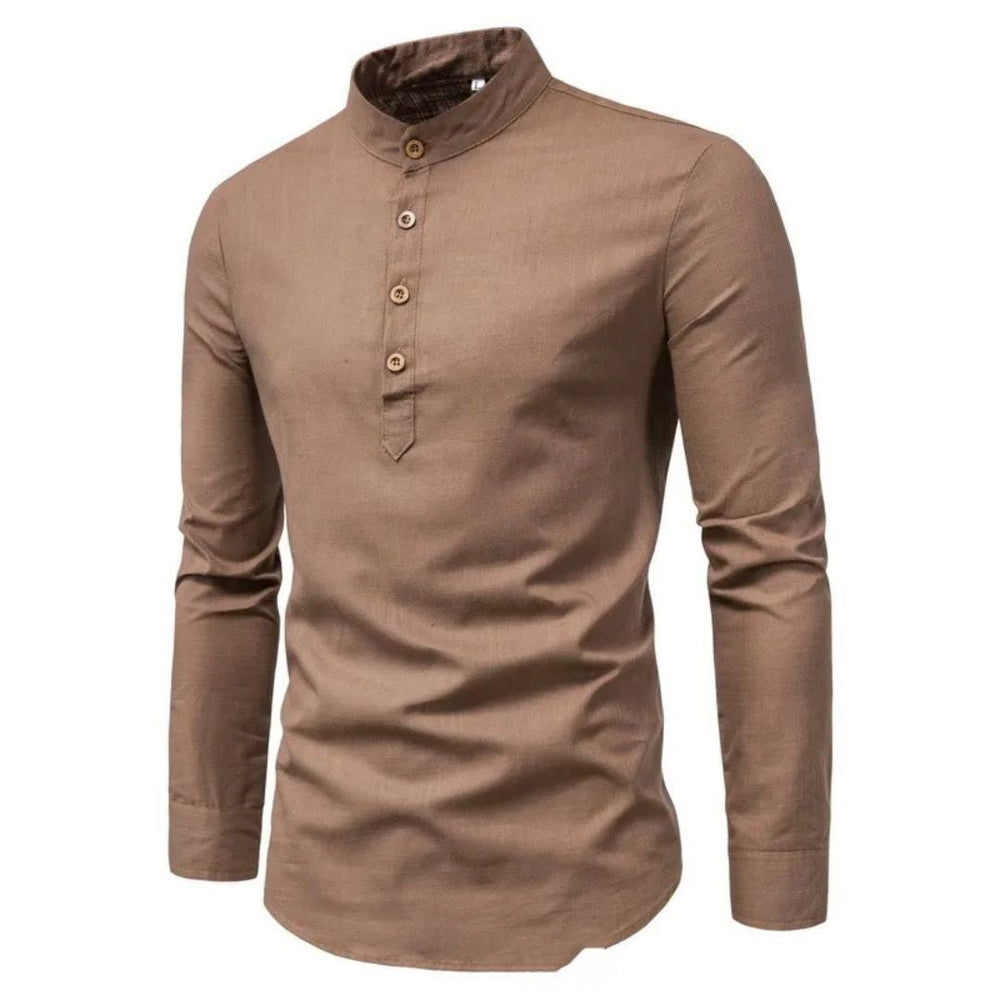 Elegantes Trachten Langarmhemd für Herren mit Stehkragen, Slim Fit. Perfekt für traditionelle Feste.