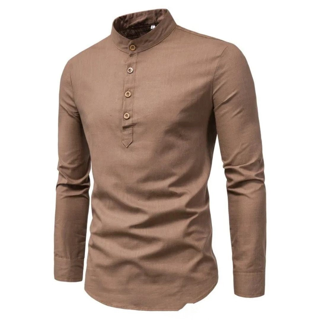 Elegantes Trachten Langarmhemd für Herren mit Stehkragen, Slim Fit. Perfekt für traditionelle Feste.