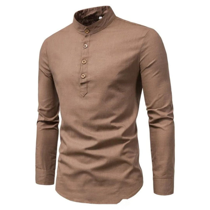 Elegantes Trachten Langarmhemd für Herren mit Stehkragen, Slim Fit. Perfekt für traditionelle Feste.