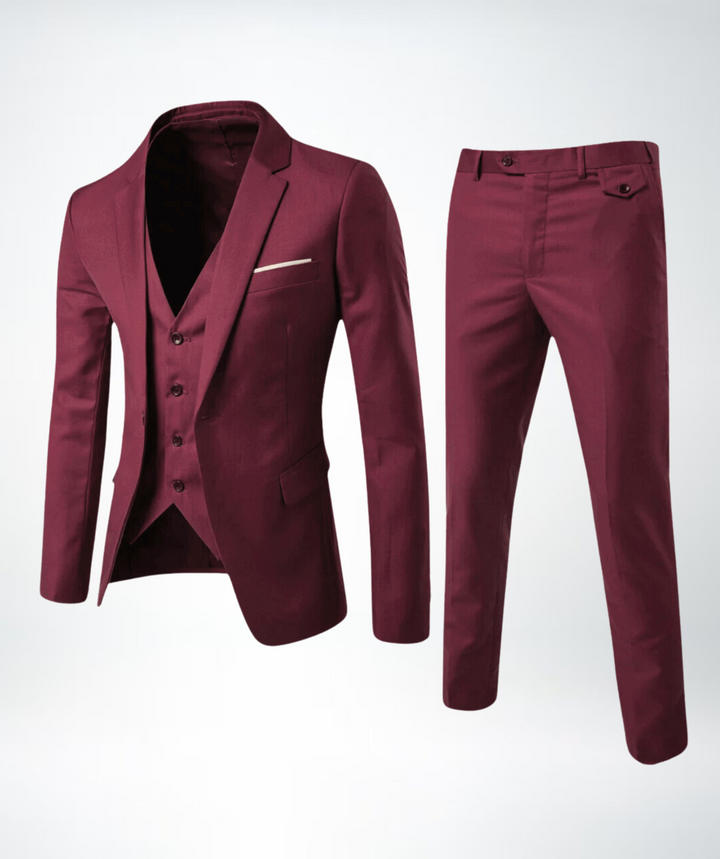 Formeller Herren Dreiteiler Anzug mit Weste. Eleganter Look für Hochzeiten, geschäftliche Meetings und besondere Feiern.