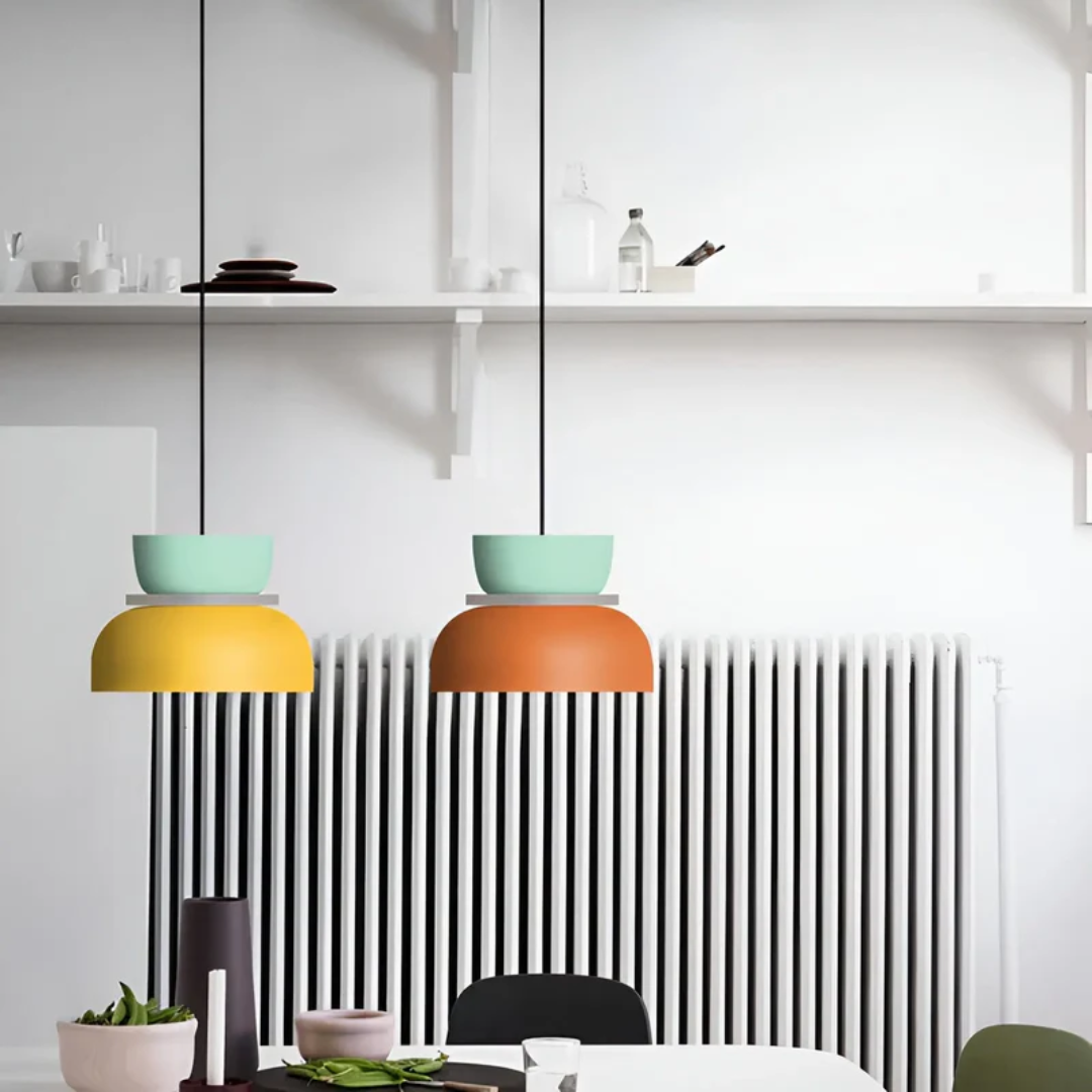 Einzigartige Macaron Design Lampe, farbenfrohe LED Pendelleuchte für ein modernes Ambiente.