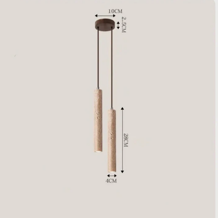 Wohnzimmer Deckenleuchte: Travertin LED Kronleuchter im minimalistischen Wabi-Sabi Stil.
