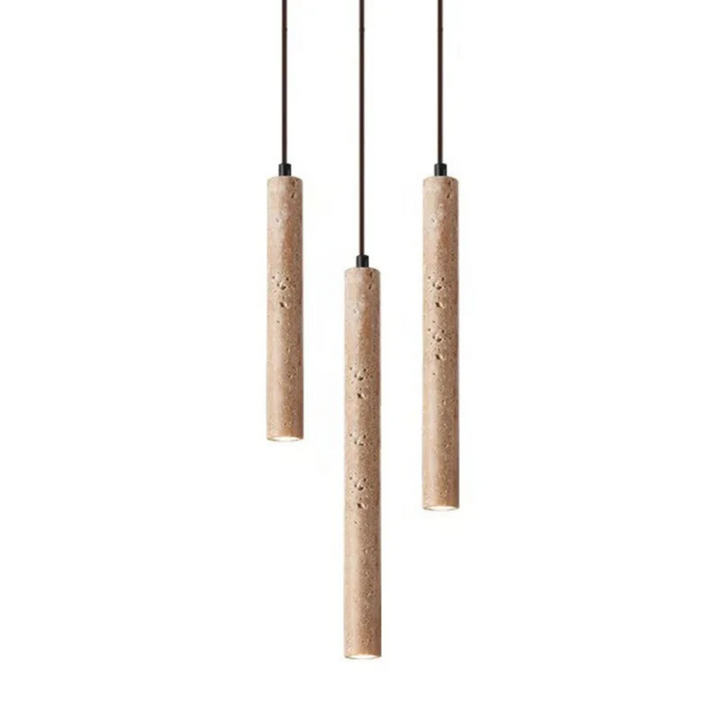 Einzigartiger Wabi-Sabi Travertin Kronleuchter mit LED. Minimalistische Designlampe für Zuhause.
