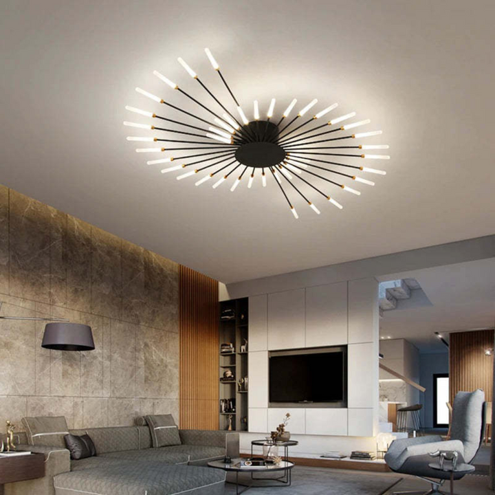 Goldene LED-Lampe, groß, LumenMax. Energieeffiziente und stilvolle Flur- & Wohnzimmerleuchte.
