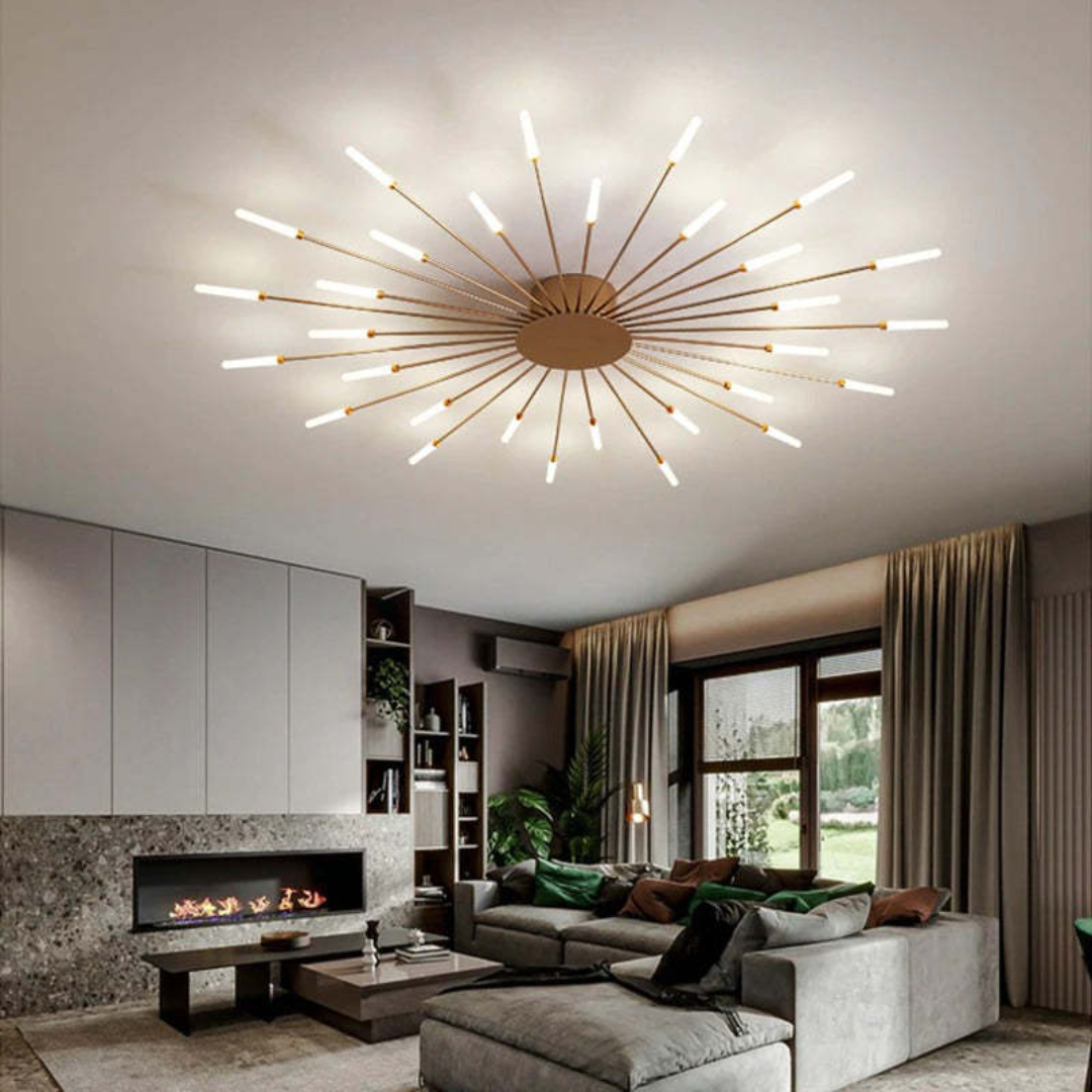 Goldene LED-Deckenleuchte, Design, groß. Für anspruchsvolle Innenräume & luxuriöses Licht.