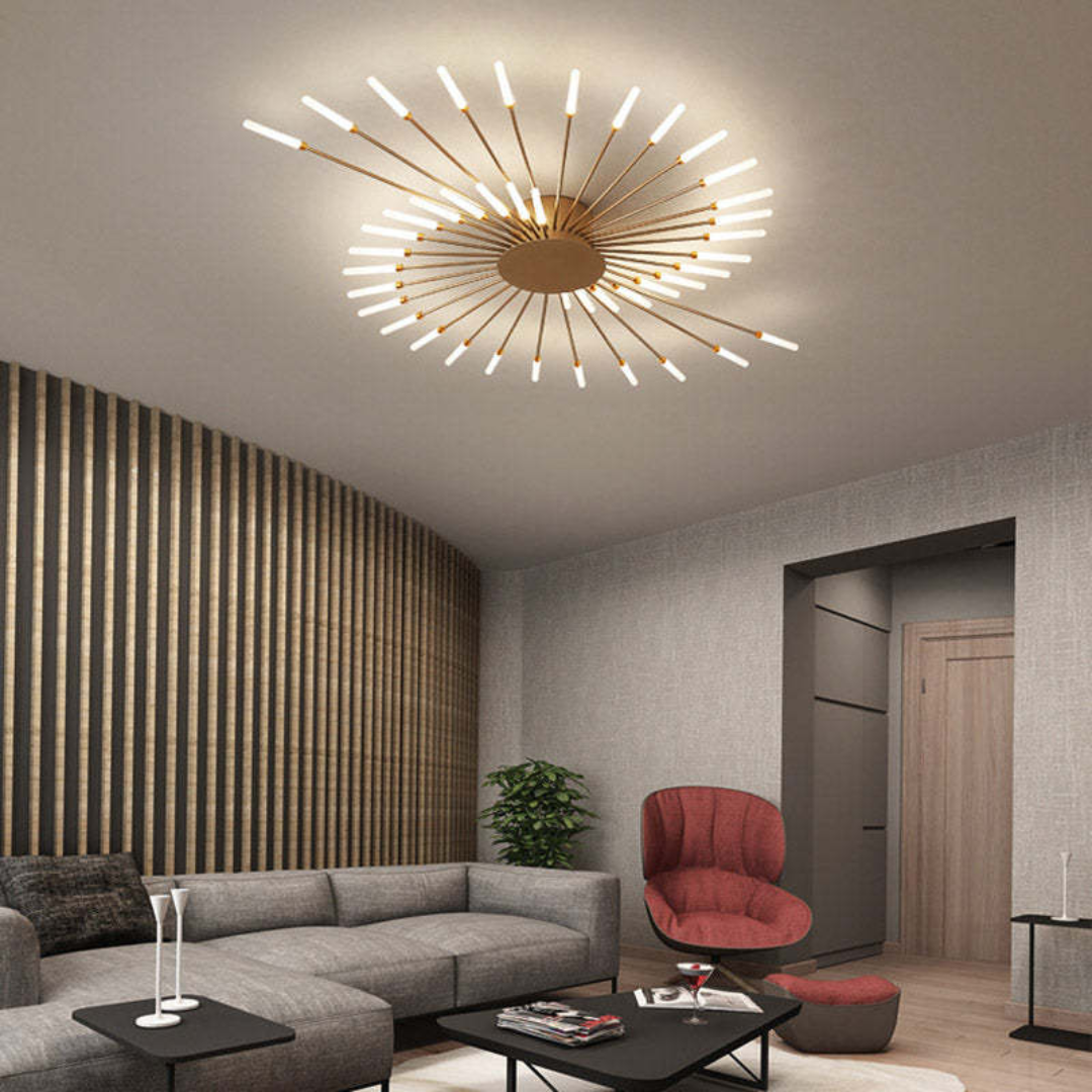 Dimmbare goldene LED-Deckenleuchte, stilvoll. Ideal als Schlafzimmer- oder Flurleuchte.