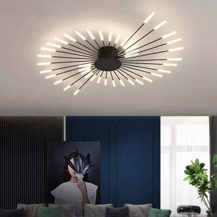 Goldene Design LED-Deckenleuchte, groß, energieeffizient & dimmbar. Ideal für Schlafzimmer.