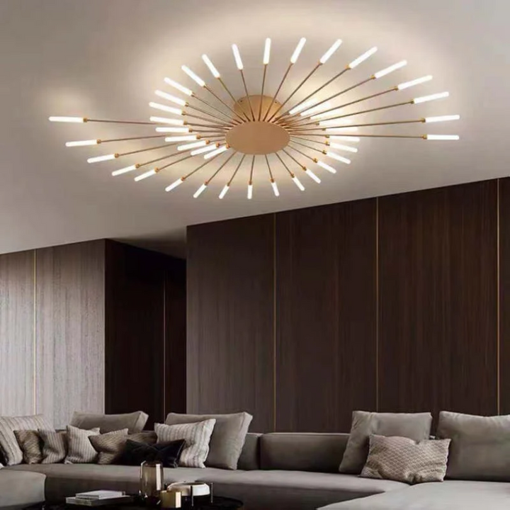 Moderne große LED-Deckenleuchte LumenMax in Schwarz für stilvolle Wohnzimmerbeleuchtung.