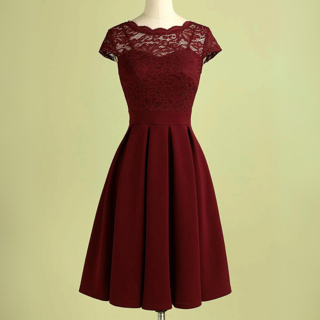 Damen Vintage Bordeaux Abendkleid, elegant für Herbst- & Festmomente.