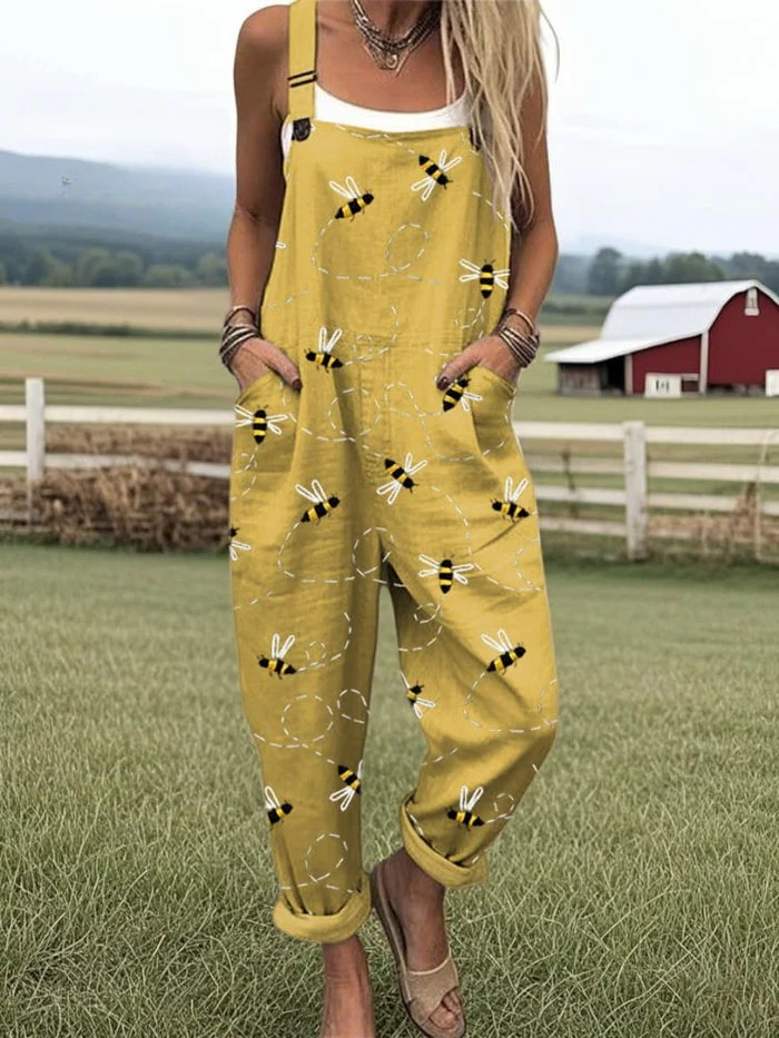 Leichter Damen Vintage Overall mit Blumenmuster, ideal für stilvolle Frühling & Sommer Freizeit-Looks.