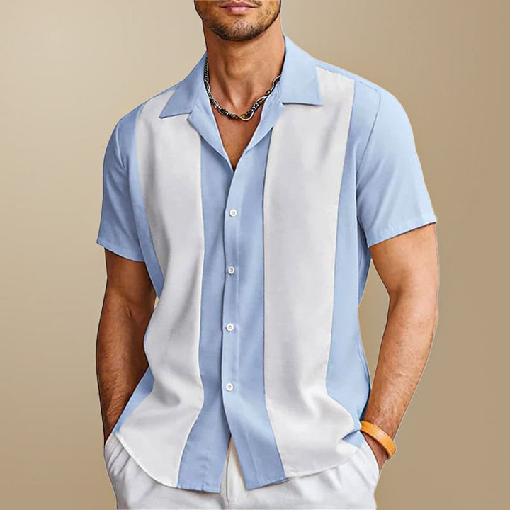 Stylisches Herren Kurzarmhemd mit Colorblock-Design und praktischer Knopfleiste für Freizeitmode.
