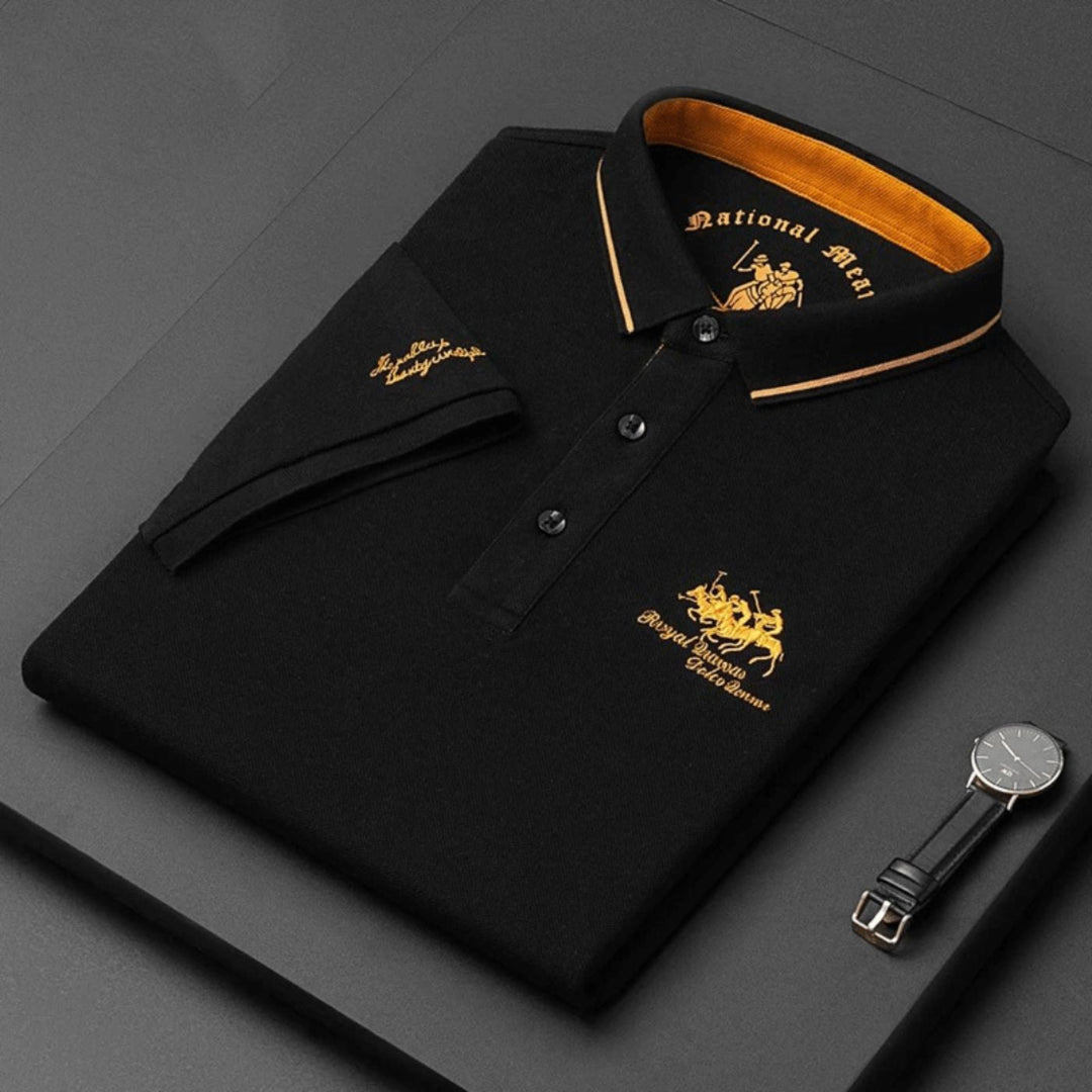 Stylisches Herren Kurzarm Poloshirt in Dunkelblau, perfekt für einen gepflegten Sommer-Look.