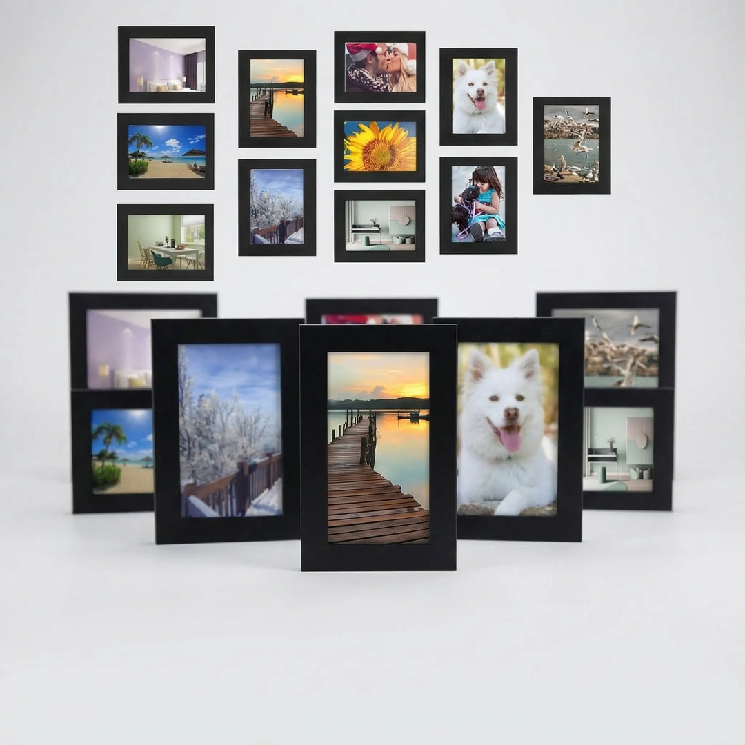 Selbstklebendes 11-teiliges Bilderrahmen-Set in Schwarz-Weiss für eine moderne Galeriewand ohne Bohren, perfekt für Fotos.
