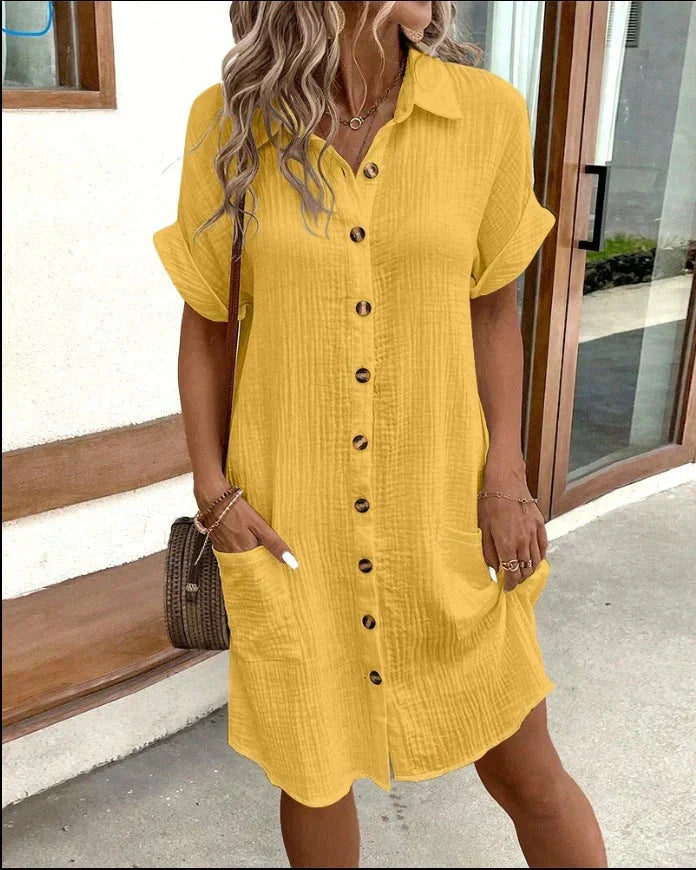 Fließendes, leichtes Damenkleid: Unifarbenes Hemdblusenkleid für Damen, perfekt für einen entspannten Sommer-Look.