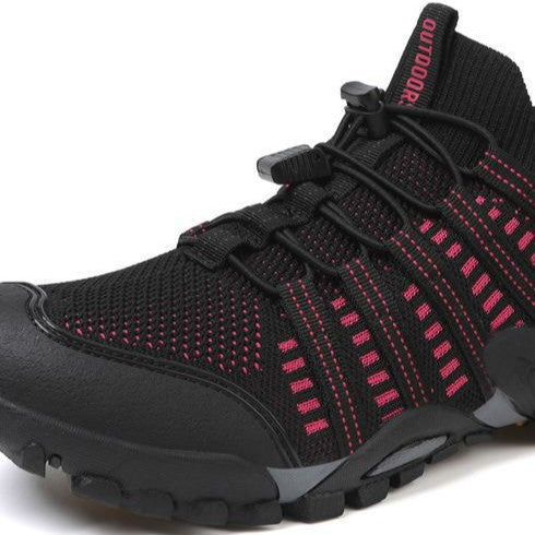 Frontansicht bequemer Damen Wanderschuhe, robustes Design & elastisches Schnürsystem für Outdoor & lange Touren.