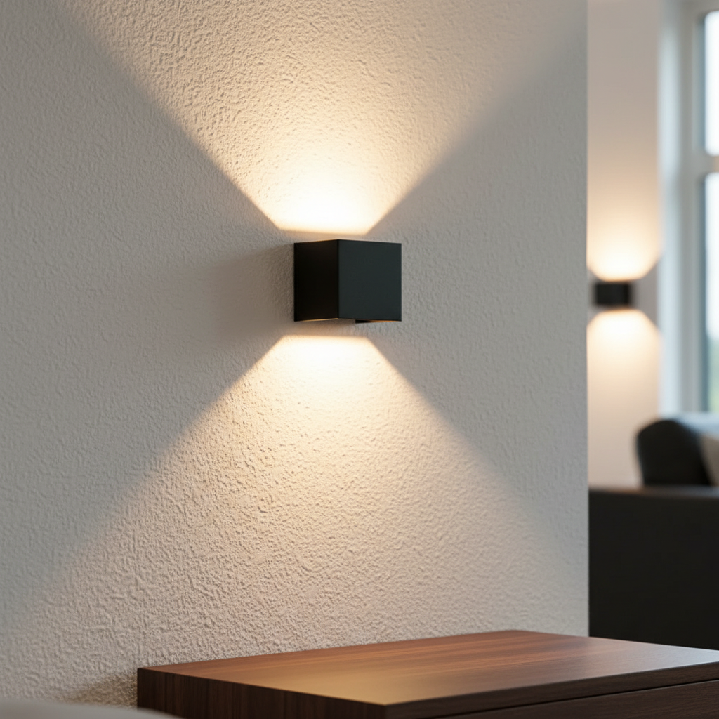 Kabellose, dimmbare LumaCube LED Wandleuchte in minimalistischem Design; perfekt als modernes Stimmungslicht für innen.