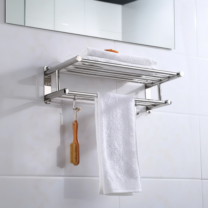Wandmontierter Edelstahl Handtuchhalter für Badezimmer; robust, modern & platzsparend für Handtücher.