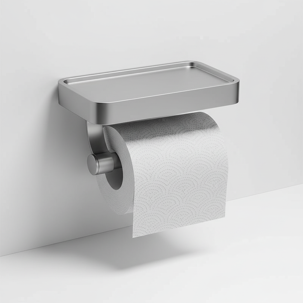 Eleganter WC-Rollenhalter mit Ablage, wandmontiert und aus robustem Edelstahl, ideal für jedes moderne Bad.