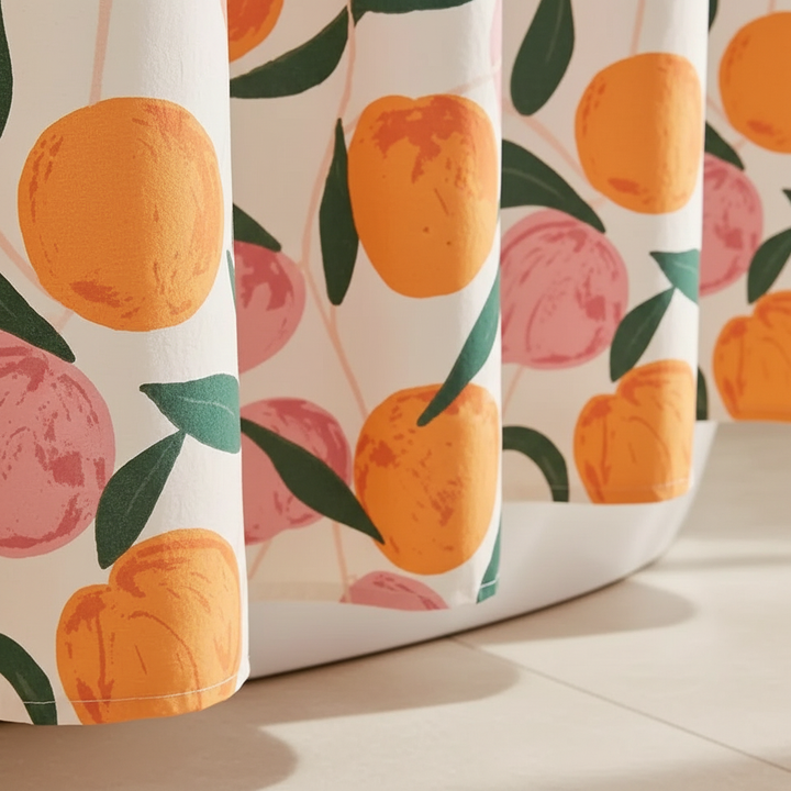 Moderner, wasserabweisender Duschvorhang mit stilvollem Pfirsichdesign; ideal für ein frisches Badezimmerambiente.