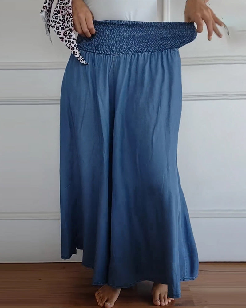 Elegante Damen High-Waist Weite Hose, fließend in Schwarz, ideal für Urlaub & stilvolle Freizeit-Looks.