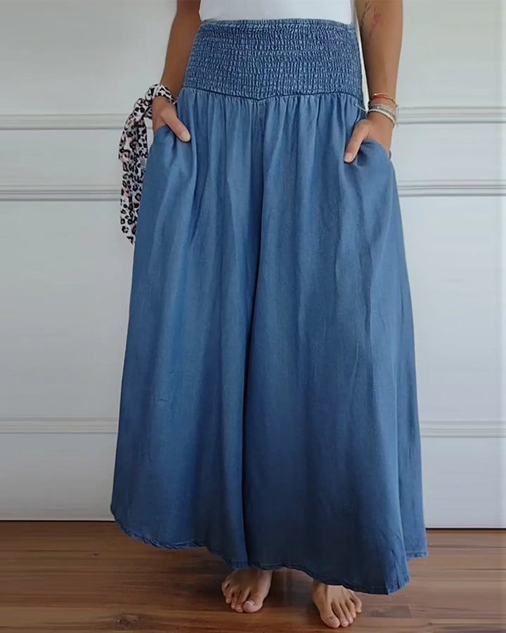 Damen Weite Hose fließend in Beige, lässig & bequem für Sommer und Freizeit. Perfekt für den Alltag.