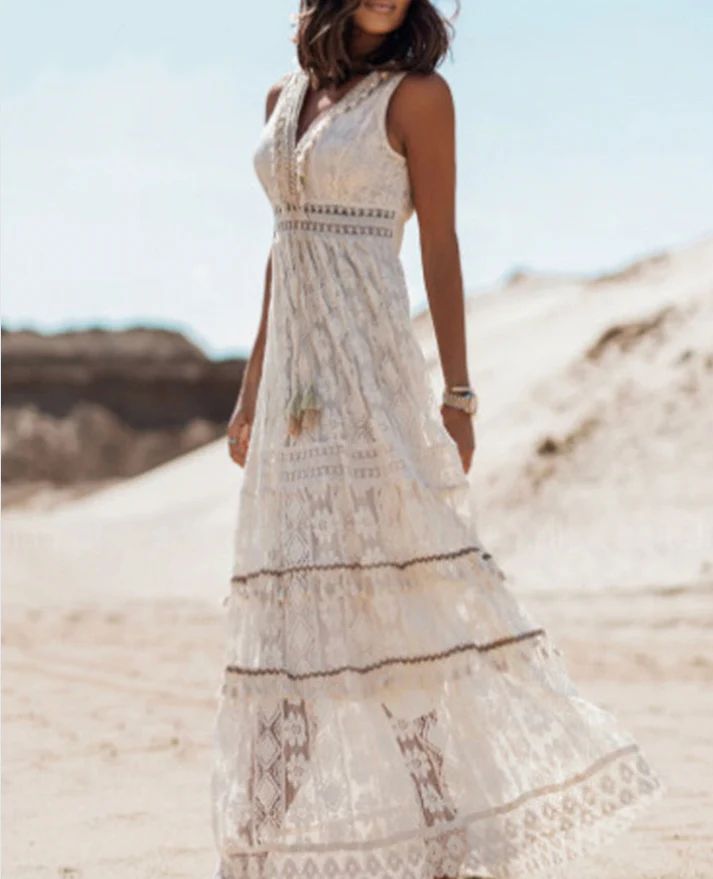 Fließendes Damen Maxikleid, leichtes Boho-Sommerkleid, elegantes Freizeitkleid für bequeme und stilvolle Sommeroutfits.