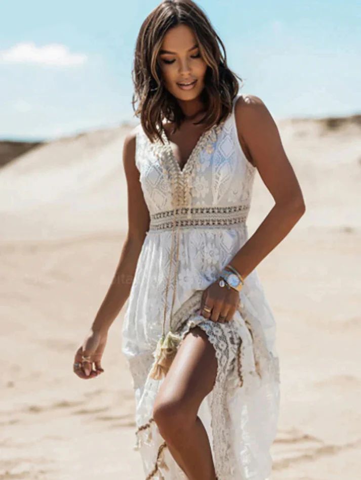 Elegantes langes Sommerkleid für Damen, leichtes Maxikleid im Boho-Stil, ideal für Urlaub und warme Sommertage.