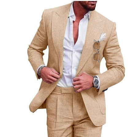 Zeitloser Herren Leinenanzug Felix als Zweireiher. Ein stilvoller Sommeranzug für elegante Männerbekleidung.