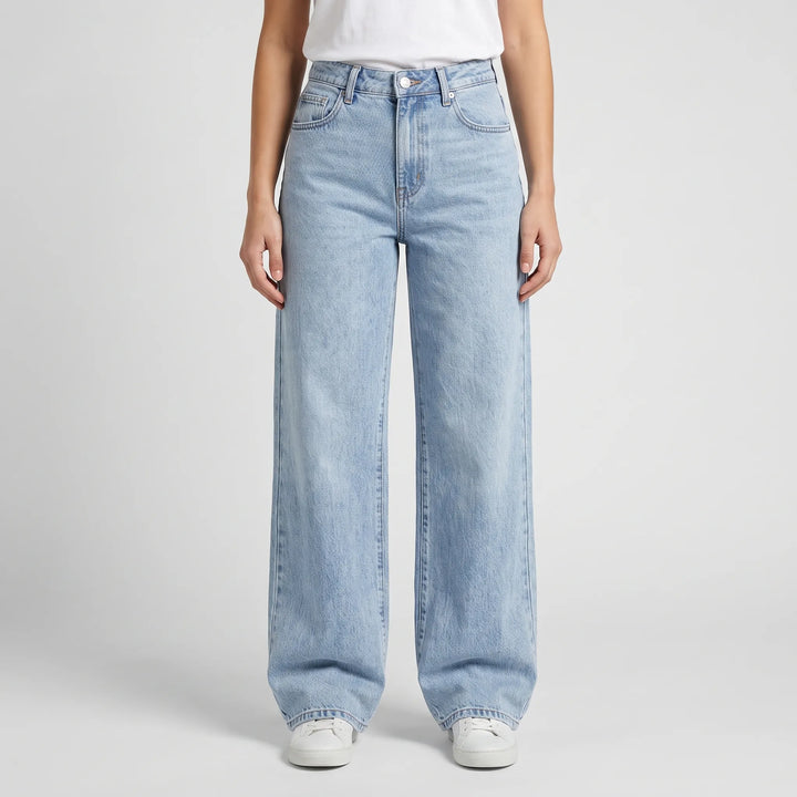 Elegante Damenjeans mit hohem Bund und weitem Bein. Vielseitige Wide Leg Jeans für Frühling, Sommer und Herbstmode.