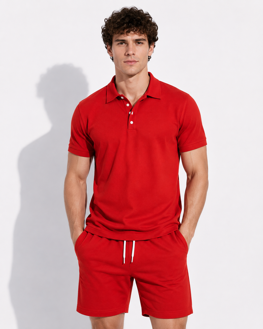 Herren Poloshirt- und Shorts-Kombination. Bequemes, stilvolles Set für entspannte Sommertage.