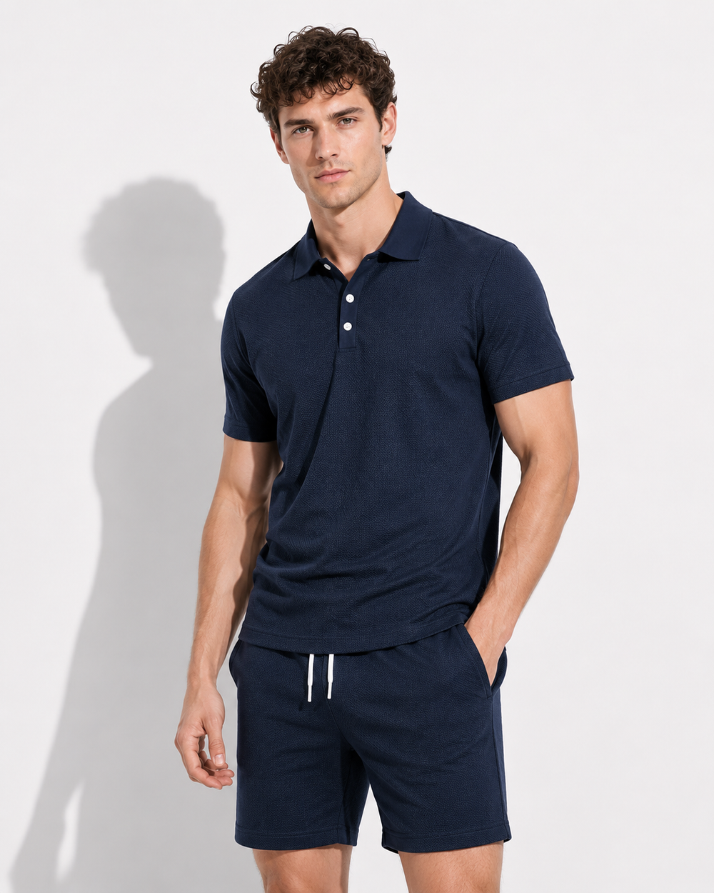 Stilvolles Herren Sommer Freizeit Set: Poloshirt und Shorts. Ideal für Urlaub und Entspannung.