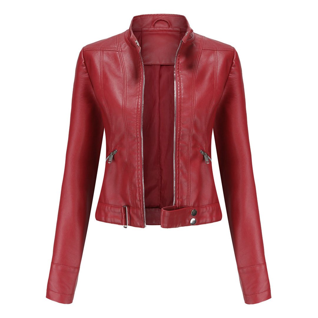 Stilvolle Damen Übergangsjacke im Marlene-Design aus hochwertigem Leder. Ideal für Freizeit und Business Casual.