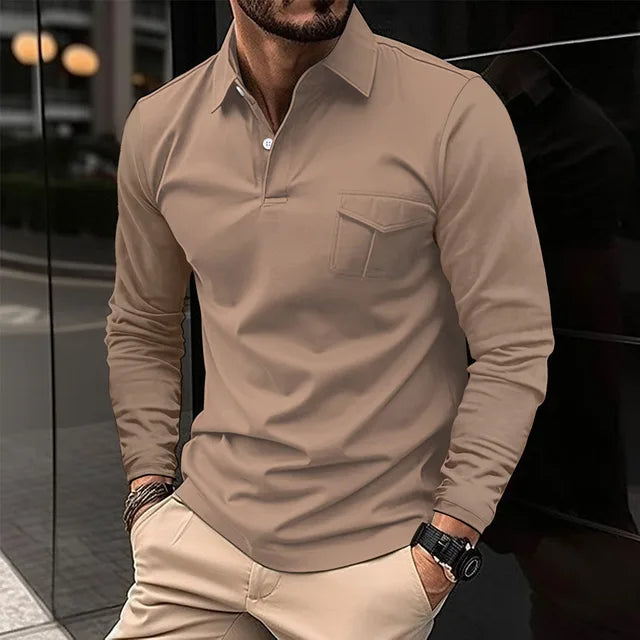 Khaki Herren Langarmhemd, uni, stilvolles Business-Hemd für Männer, ideal für Büro und Alltag.